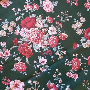 New Vtg 90s Cotton Peter Pan  Fabric Pink Roses Hunter Green Flowers Floral 2yds